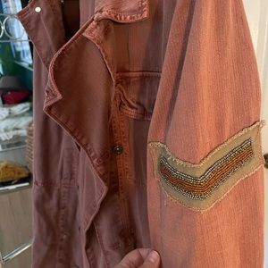 Free People Shirt Jacket with Beaded Patch / Size XL